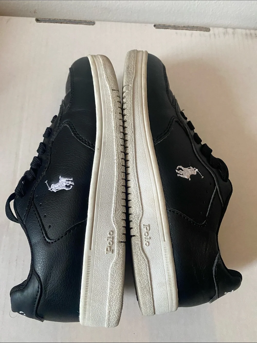 Kids Polo by Ralph Lauren Black Leather Sneakers with White Pony sz 2.5